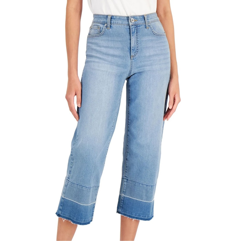 INC High Rise Wide Leg Crop Jeans Womens 16/33 Raw Hem Light Wash‎